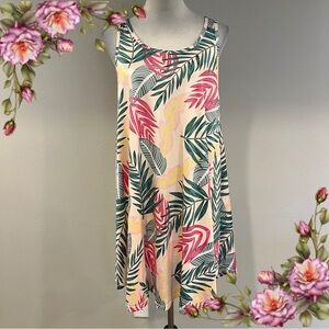 Tropical Leaf Print Sleeveless a-line mini stretchy casual Dress‎ size large